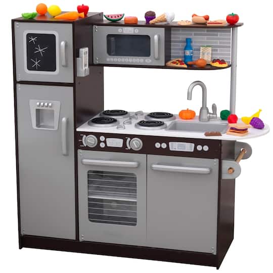 KidKraft Uptown Espresso Wooden Play Kitchen & Play Food Accessories Set